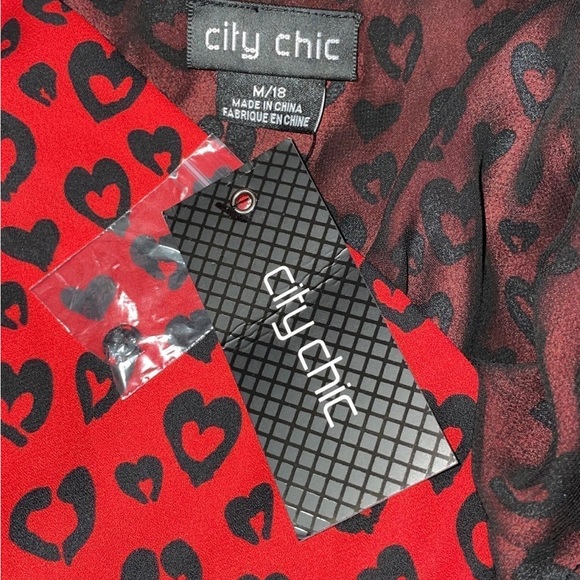 New-City Chic red black One piece lowcut Bodysuit Blouse Top plus 18/M - Picture 7 of 12